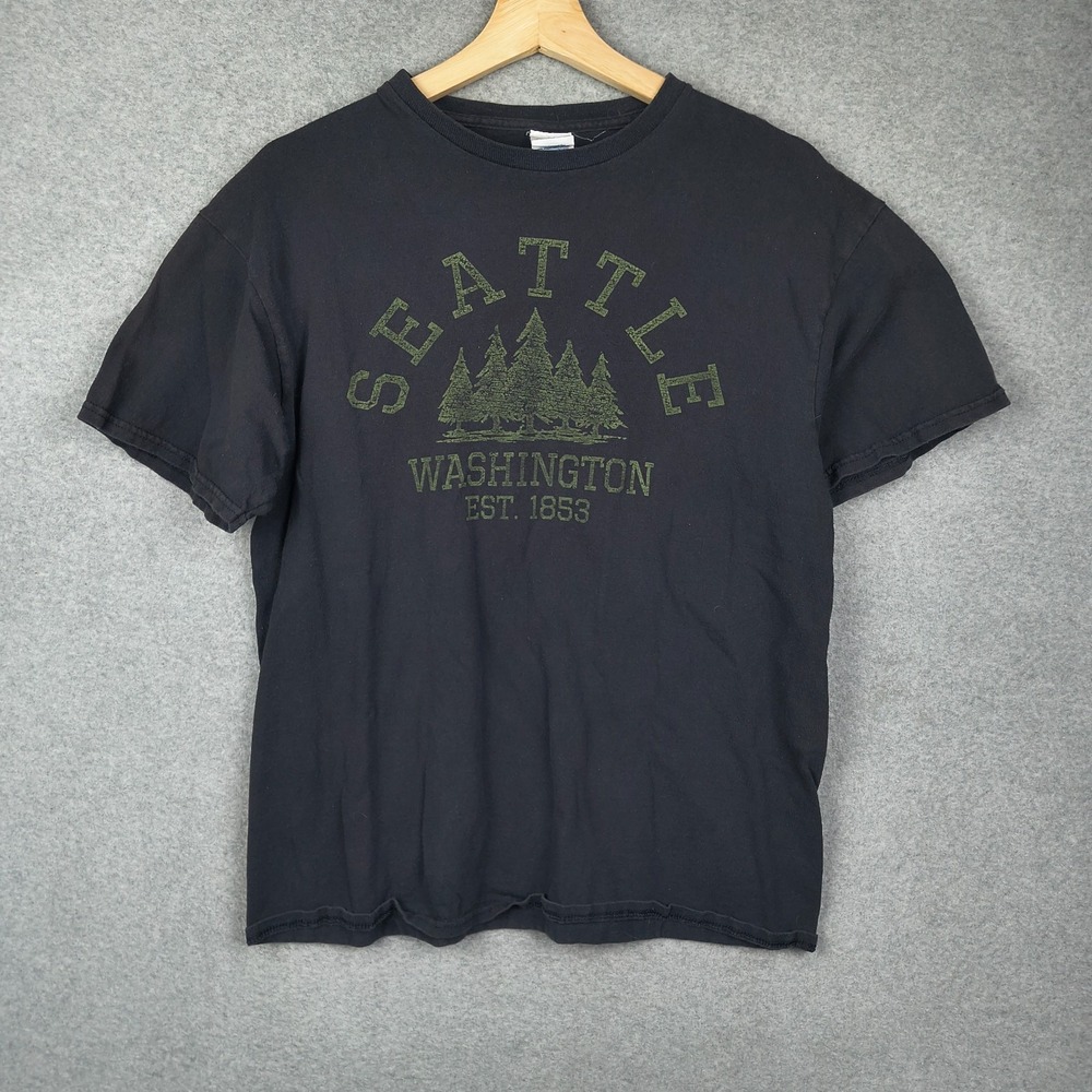 Vintage Seattle Shirt Mens Large Black Washington Est 1853 90s Y2k Forest Outdor